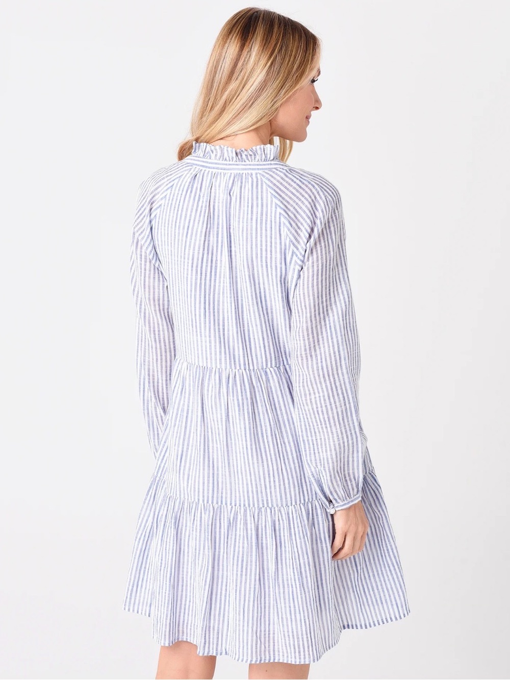J.Crew Striped Cotton Poplin Tiered Ruffle Neck Dress Size LT - Picture 2 of 8